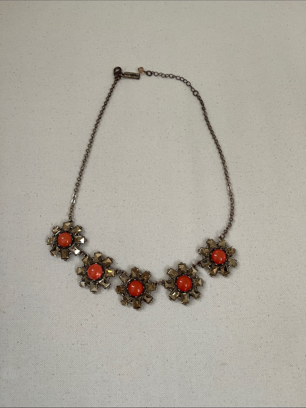 The Limited Coral Cabochon Floral Necklace in Antique Gold Tone